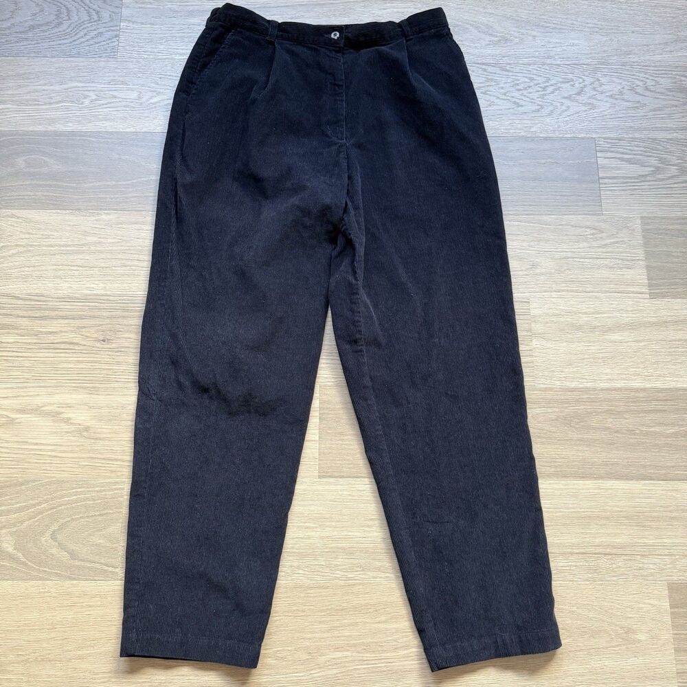 LL Bean Pants Women 18 Medium Tall Corduroy Vintage 90s Loose Baggy Black OHD21